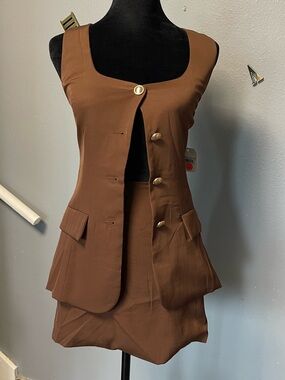 Altar'd State Brown One Piece Vest Dress with Gold Buttons